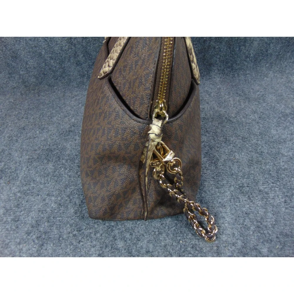 Michael‎ Kors Sheila Satchel Brown Monogram Snakeskin Trim 30F0GHUS3B Large